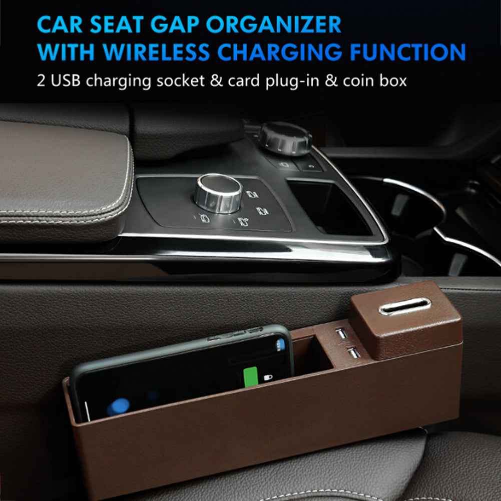 USB Wireless Charging Car Seat Gap Storage Box Car Multi-functional card coin Storage box car organizer with charger